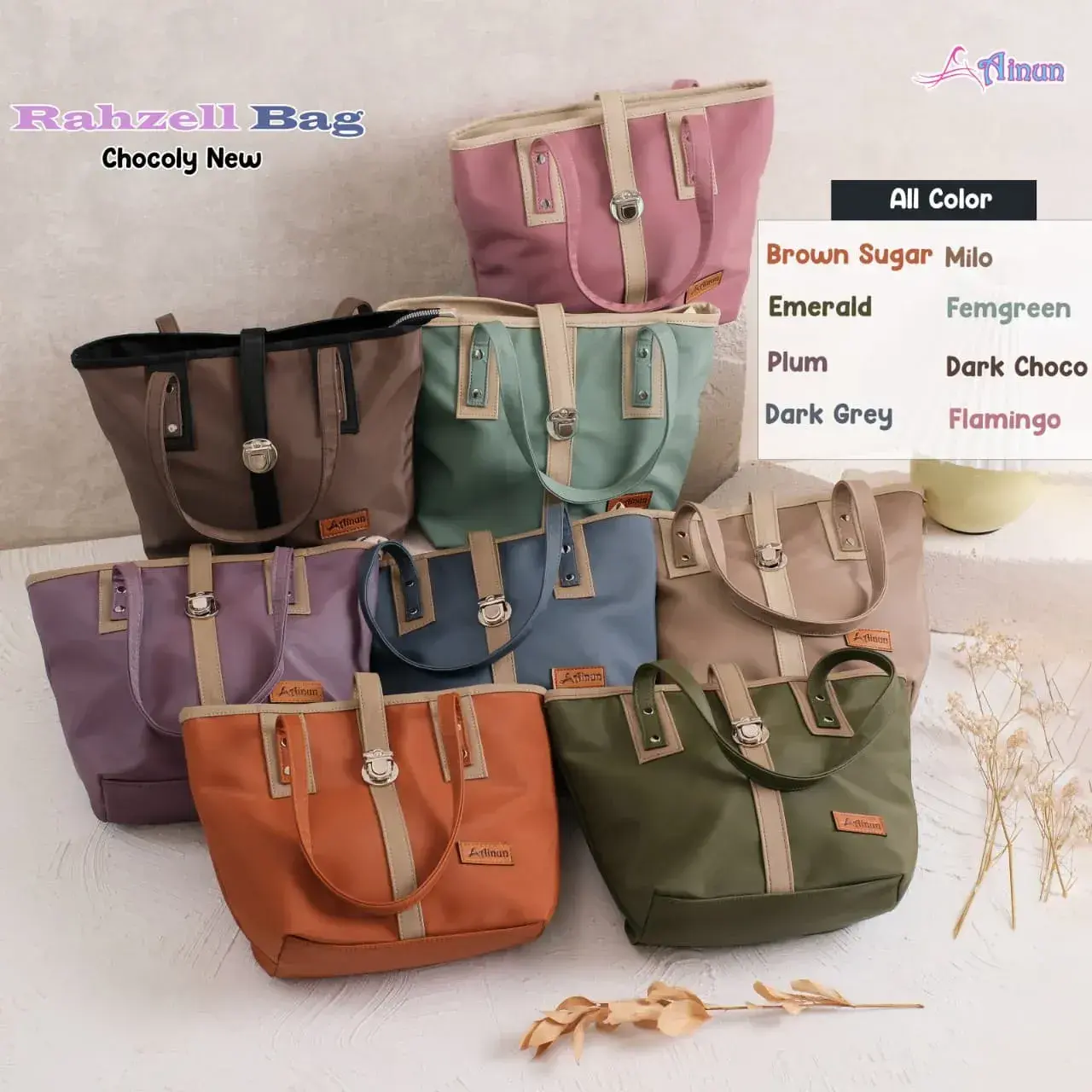 RAHZELL BAG, ALINA TOTEBAG, POUCH MARLIN, GANCI LILAC ALPHABET