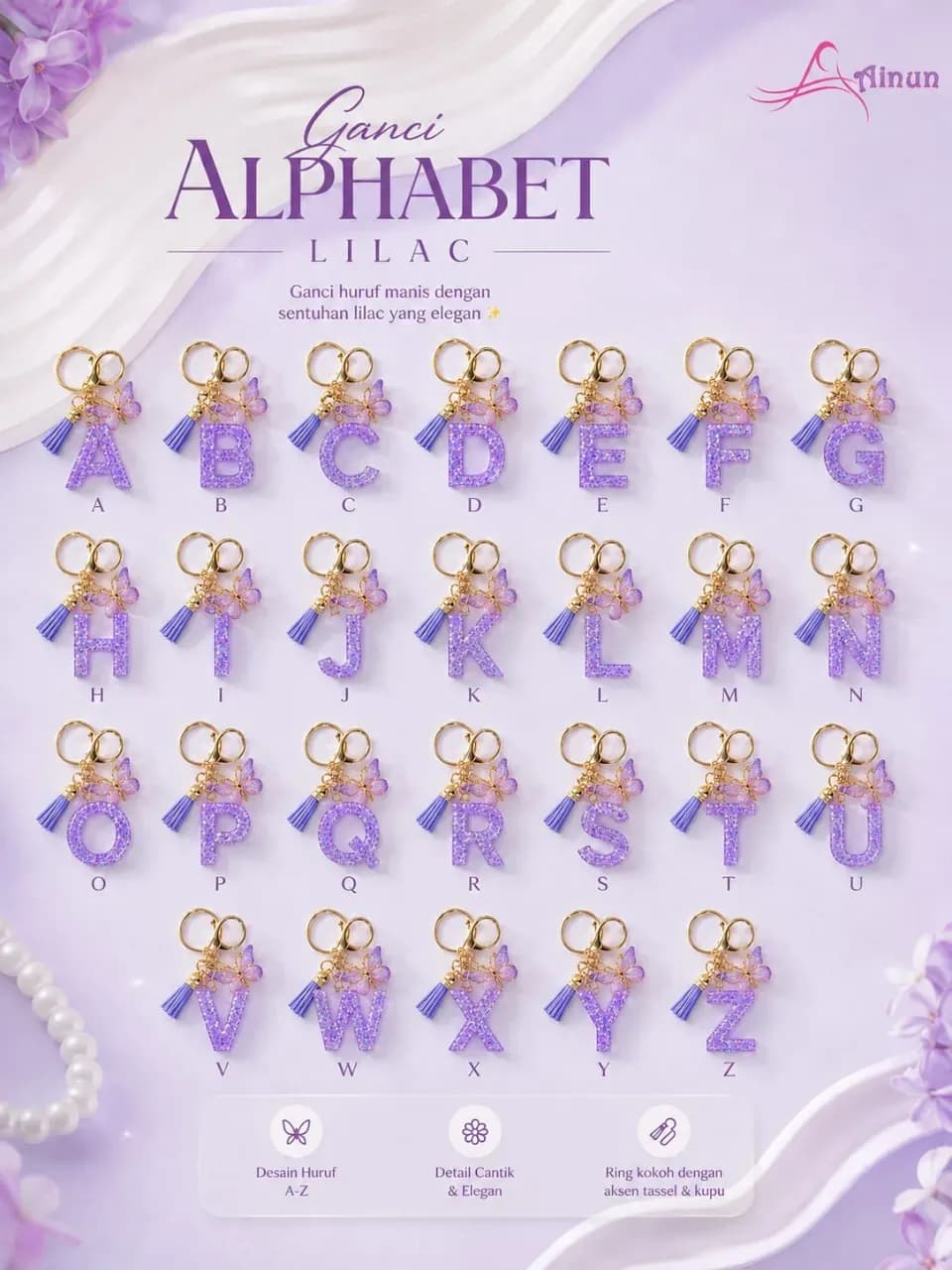 RAHZELL BAG, ALINA TOTEBAG, POUCH MARLIN, GANCI LILAC ALPHABET
