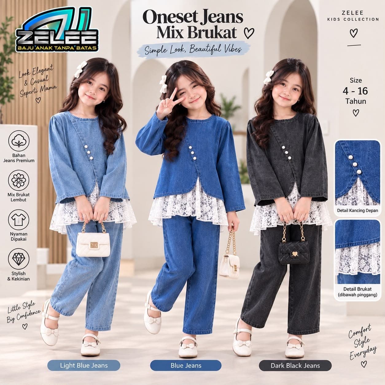 Oneset Jeans Mix Brukat by Zelee BBK