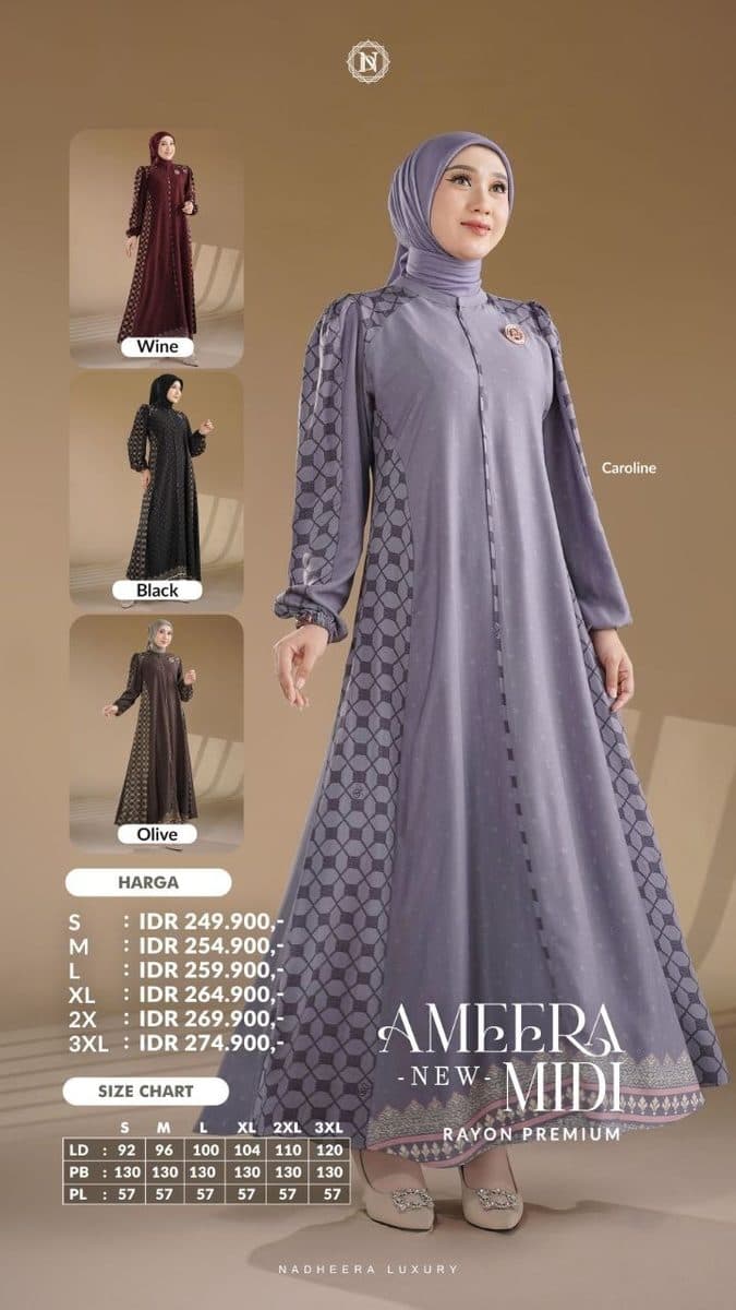 Gamis Dewasa Ameera Midi Dress By Nadheera