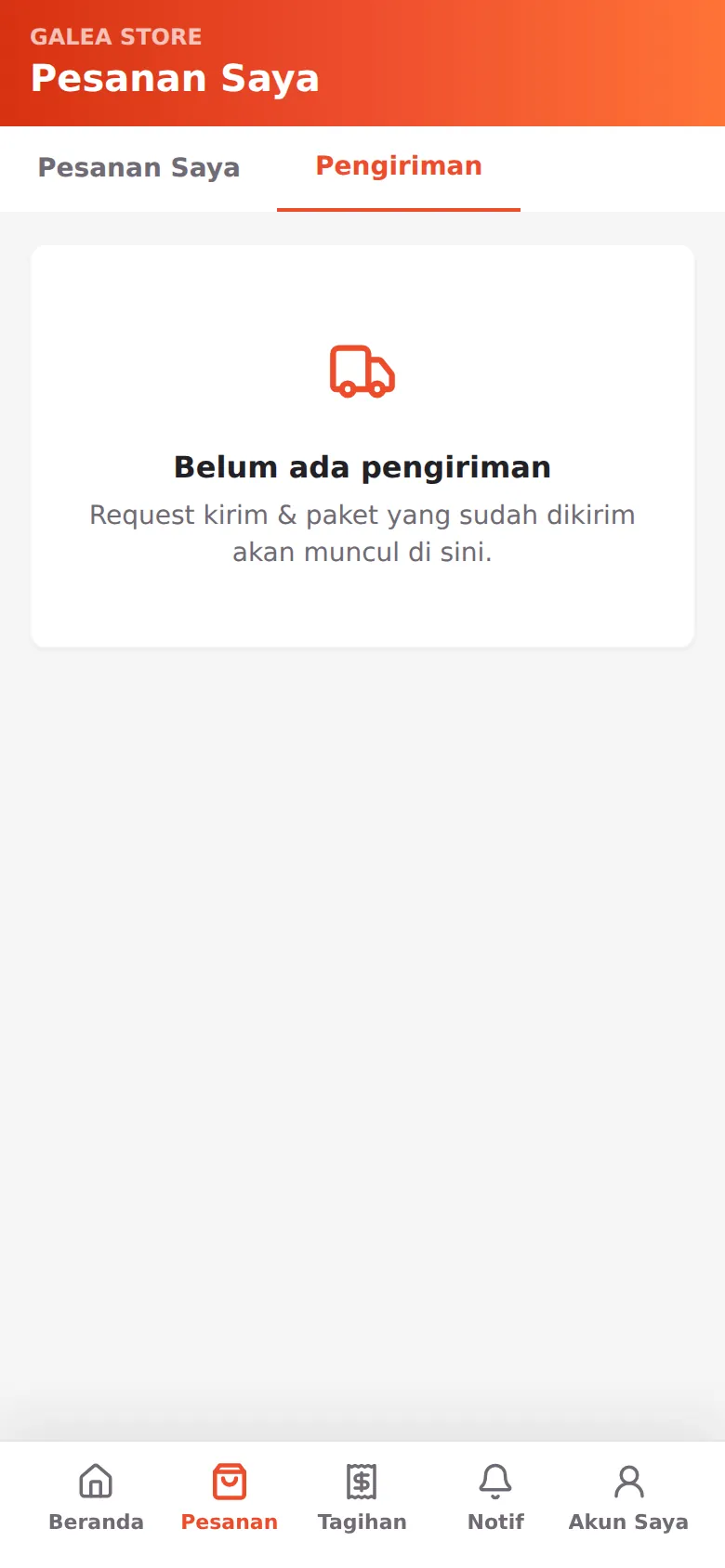 Tab Pengiriman dengan kolom Dikemas / Dikirim / Selesai
